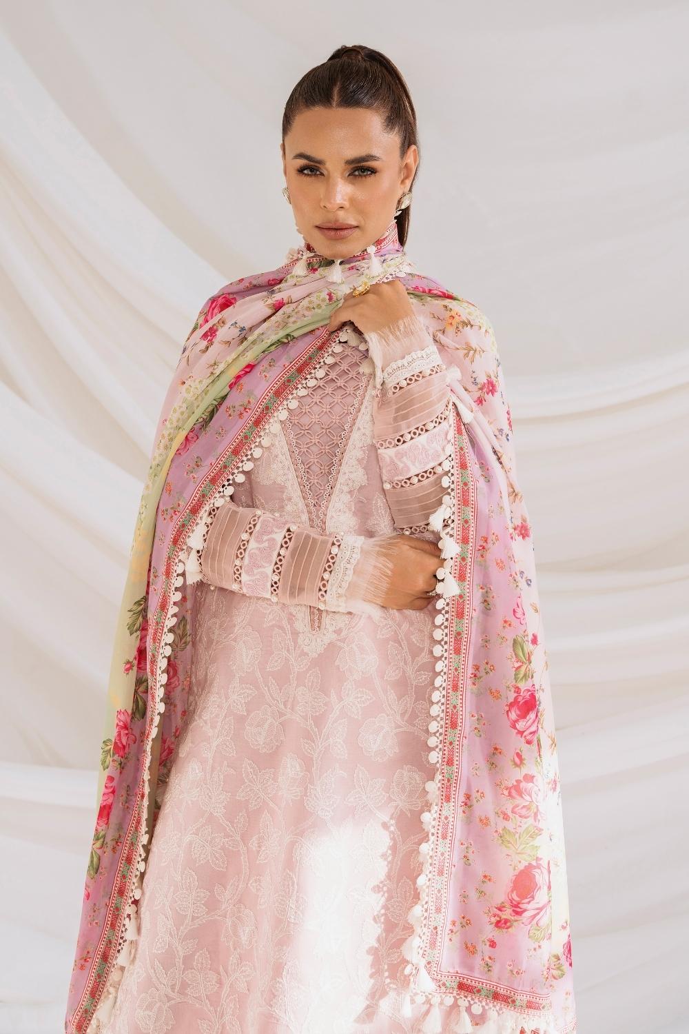 3PC Unstitched | Embroidered Lawn Suit | Silk Dupatta