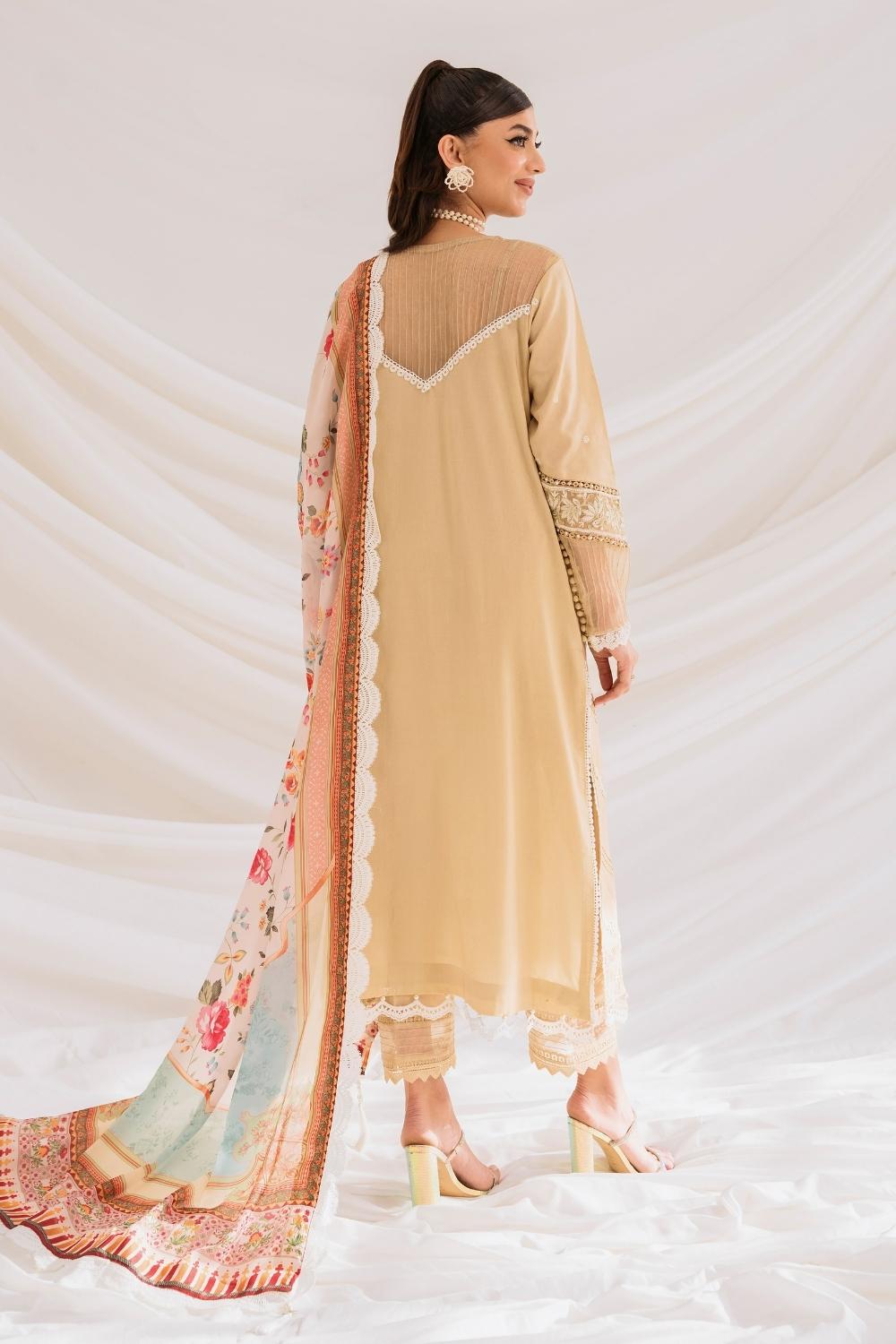 3PC Unstitched | Embroidered Lawn Suit | Silk Dupatta