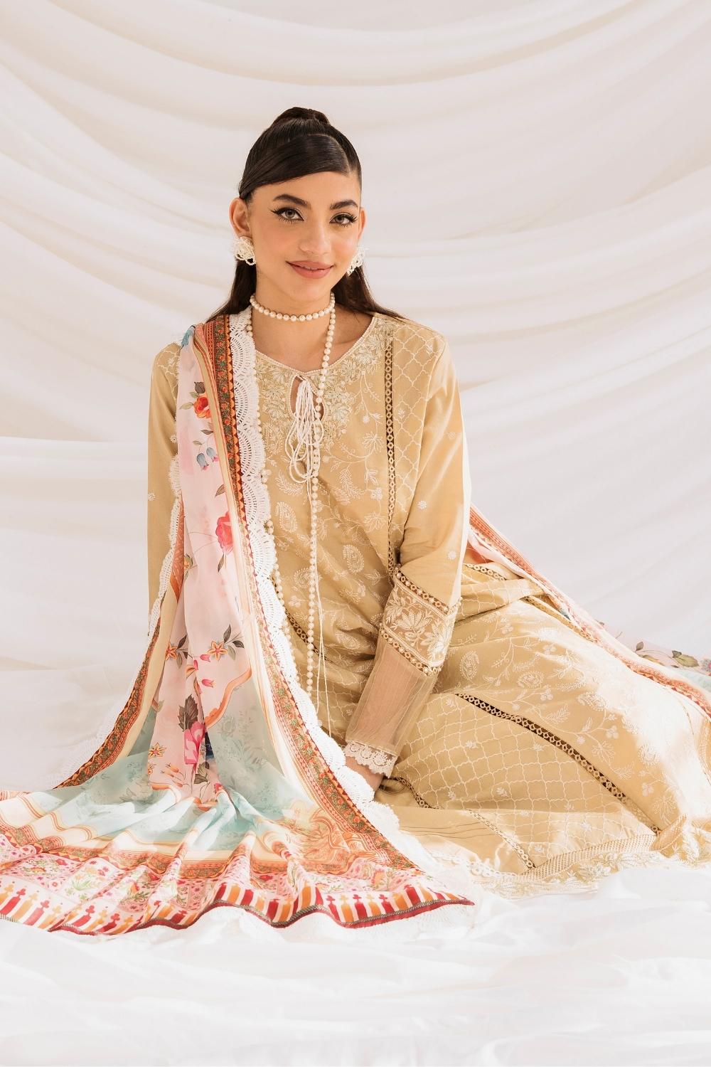 3PC Unstitched | Embroidered Lawn Suit | Silk Dupatta