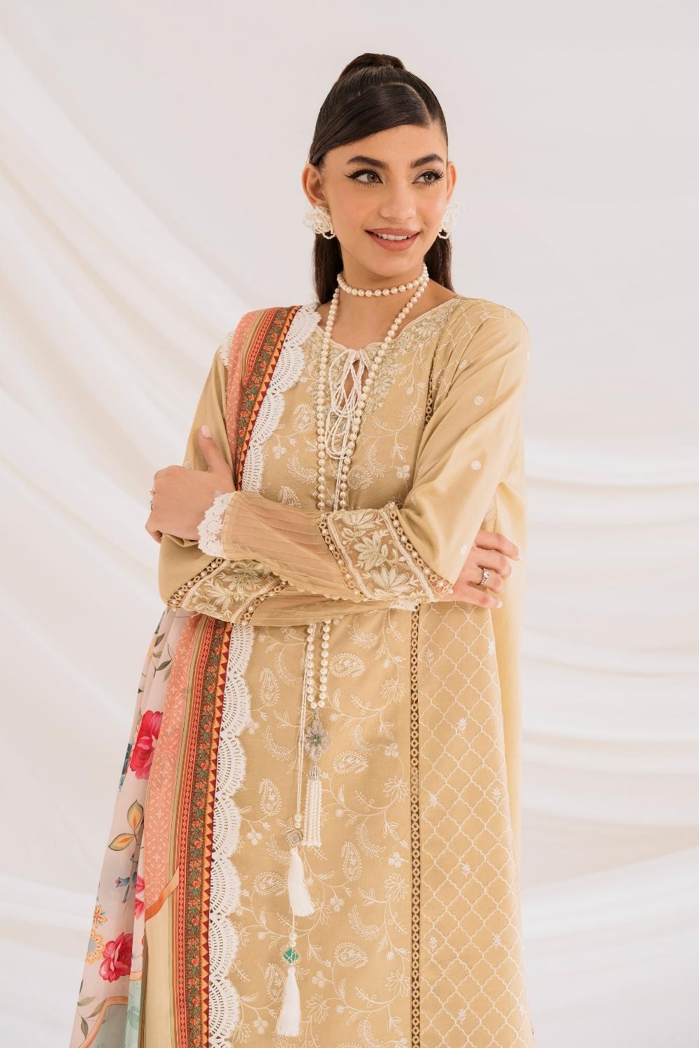 3PC Unstitched | Embroidered Lawn Suit | Silk Dupatta