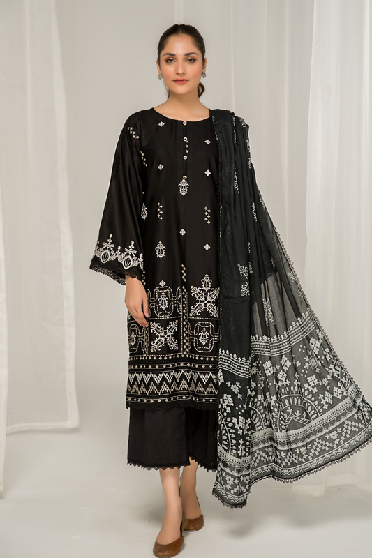 3 PC Unstitched Embroidered Lawn Suit