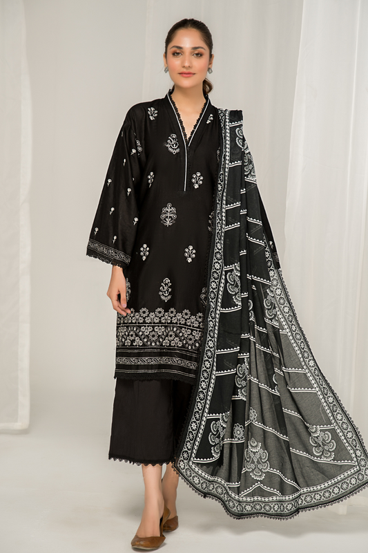 3 PC Unstitched Embroidered Lawn Suit