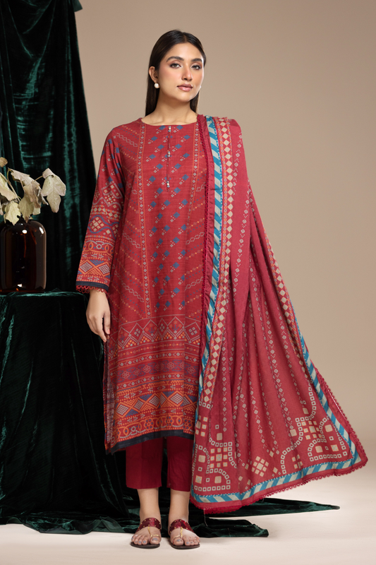 3 PC Unstitched | Khaddar  Printed Suit
