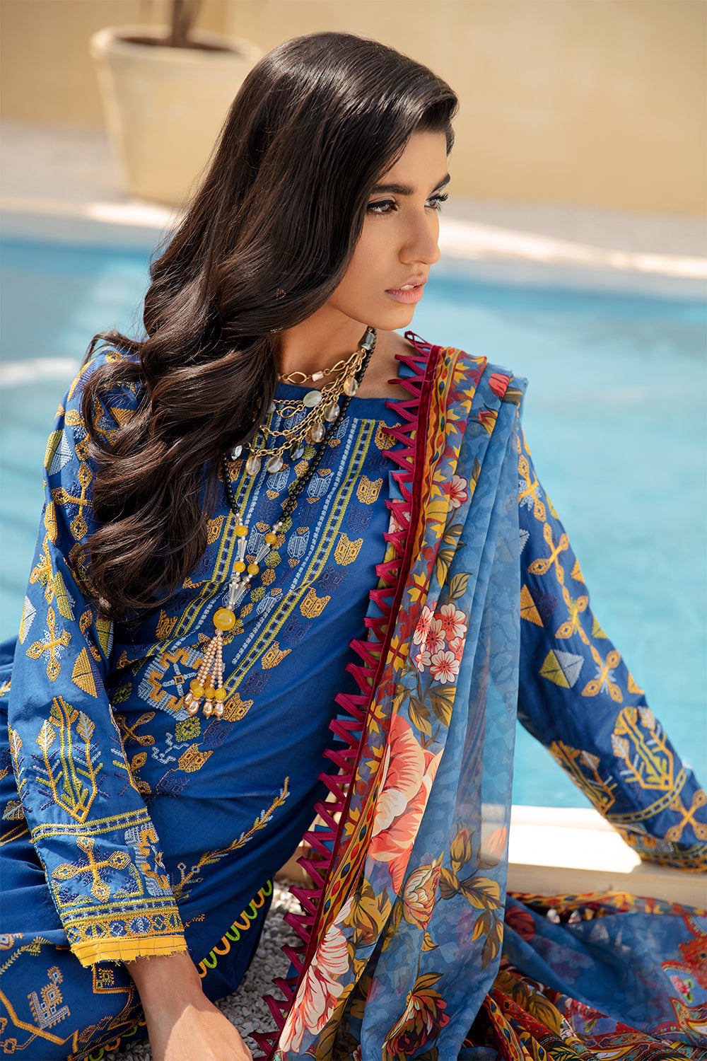 3 PC Unstitched Embroidered Suit