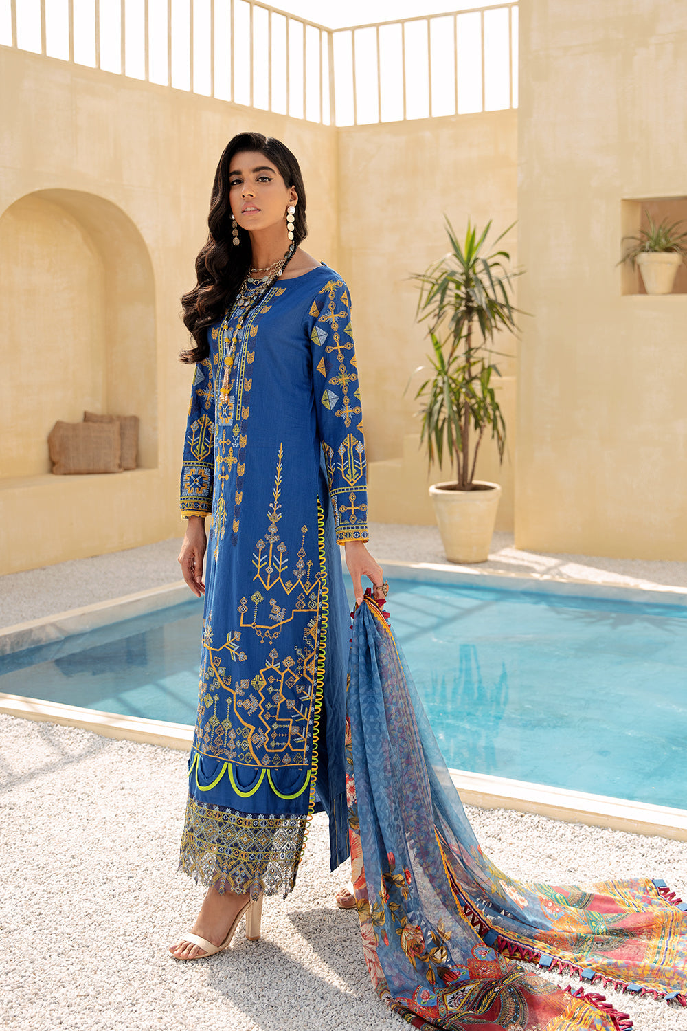 3 PC Unstitched Embroidered Suit