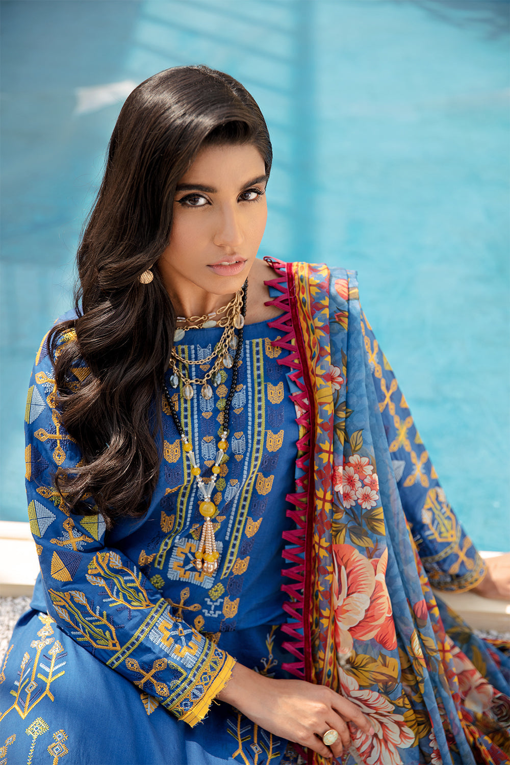 3 PC Unstitched Embroidered Suit