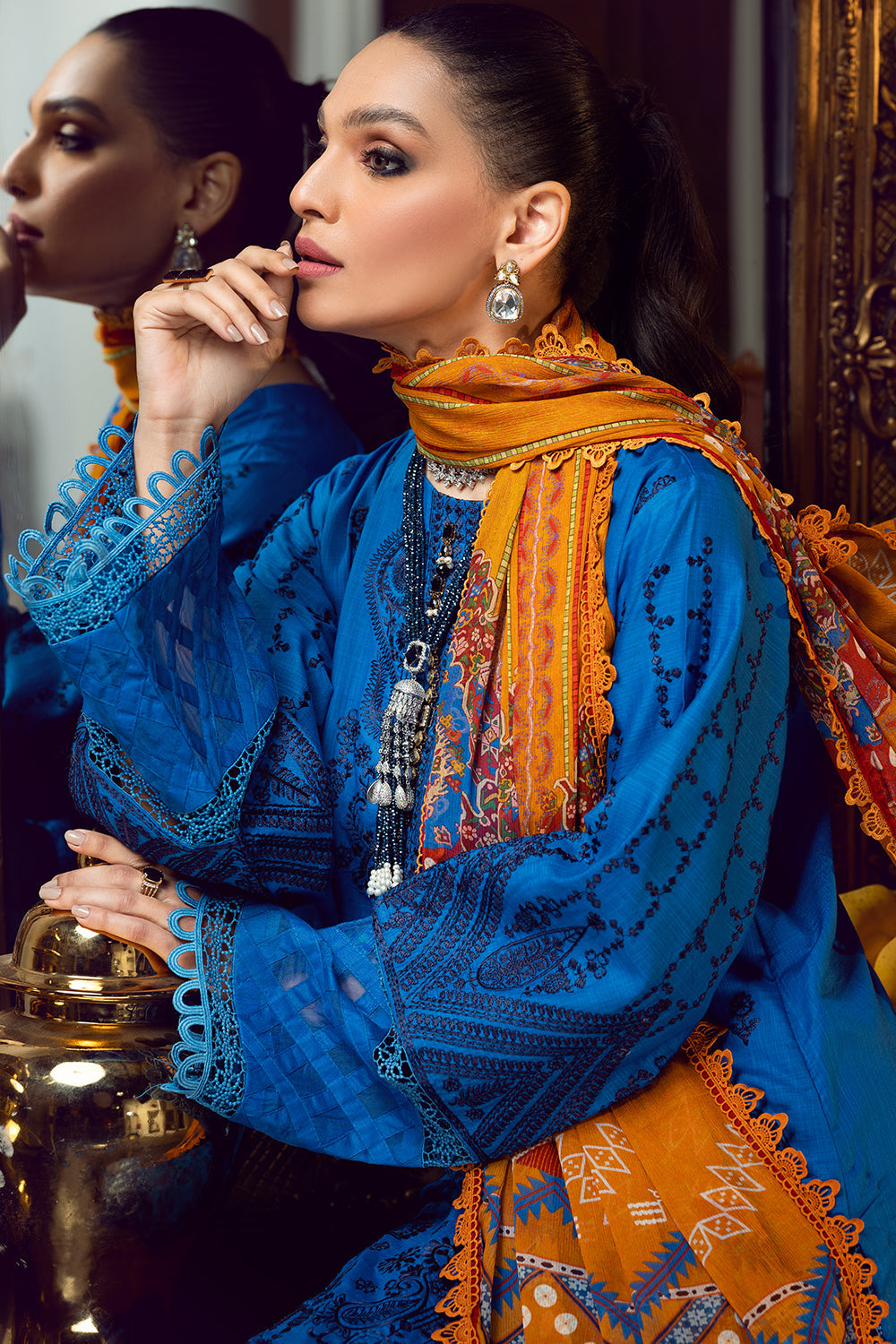 3 PC Unstitched Premium | Embroidered Shirt | Printed Dupatta