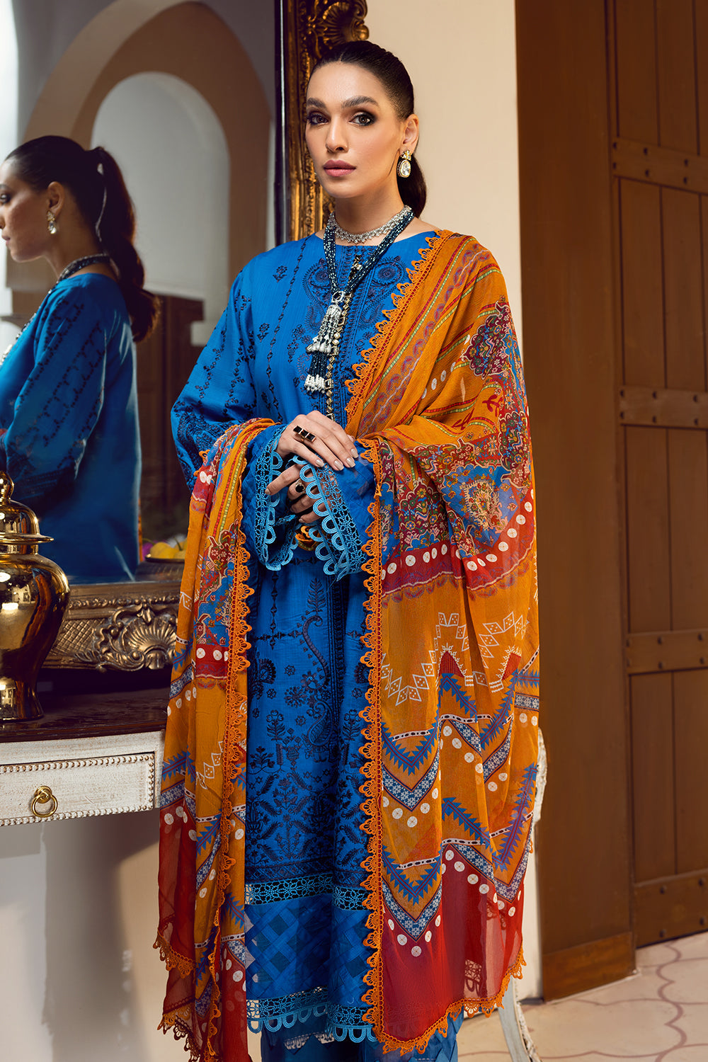 3 PC Unstitched Premium | Embroidered Shirt | Printed Dupatta