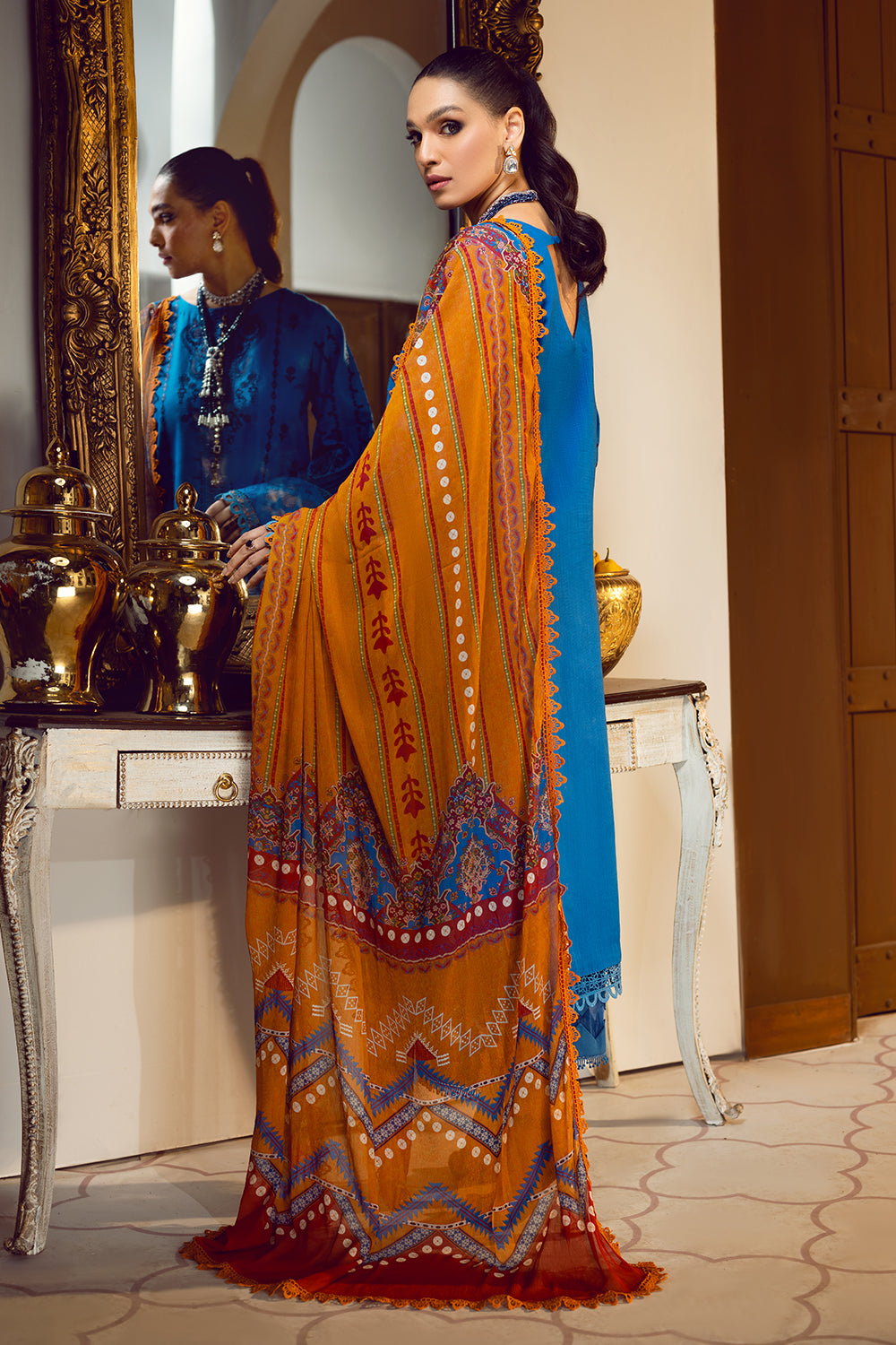 3 PC Unstitched Premium | Embroidered Shirt | Printed Dupatta