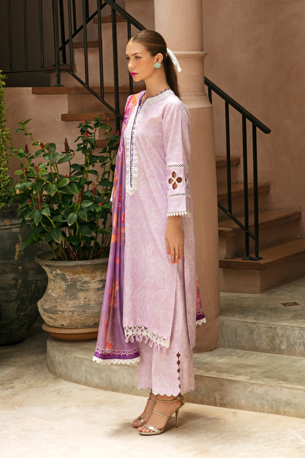 3PC Unstitched | Embroidered Lawn Suit | Poly Voil Printed Dupatta