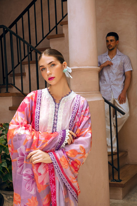 3PC Unstitched | Embroidered Lawn Suit | Poly Voil Printed Dupatta