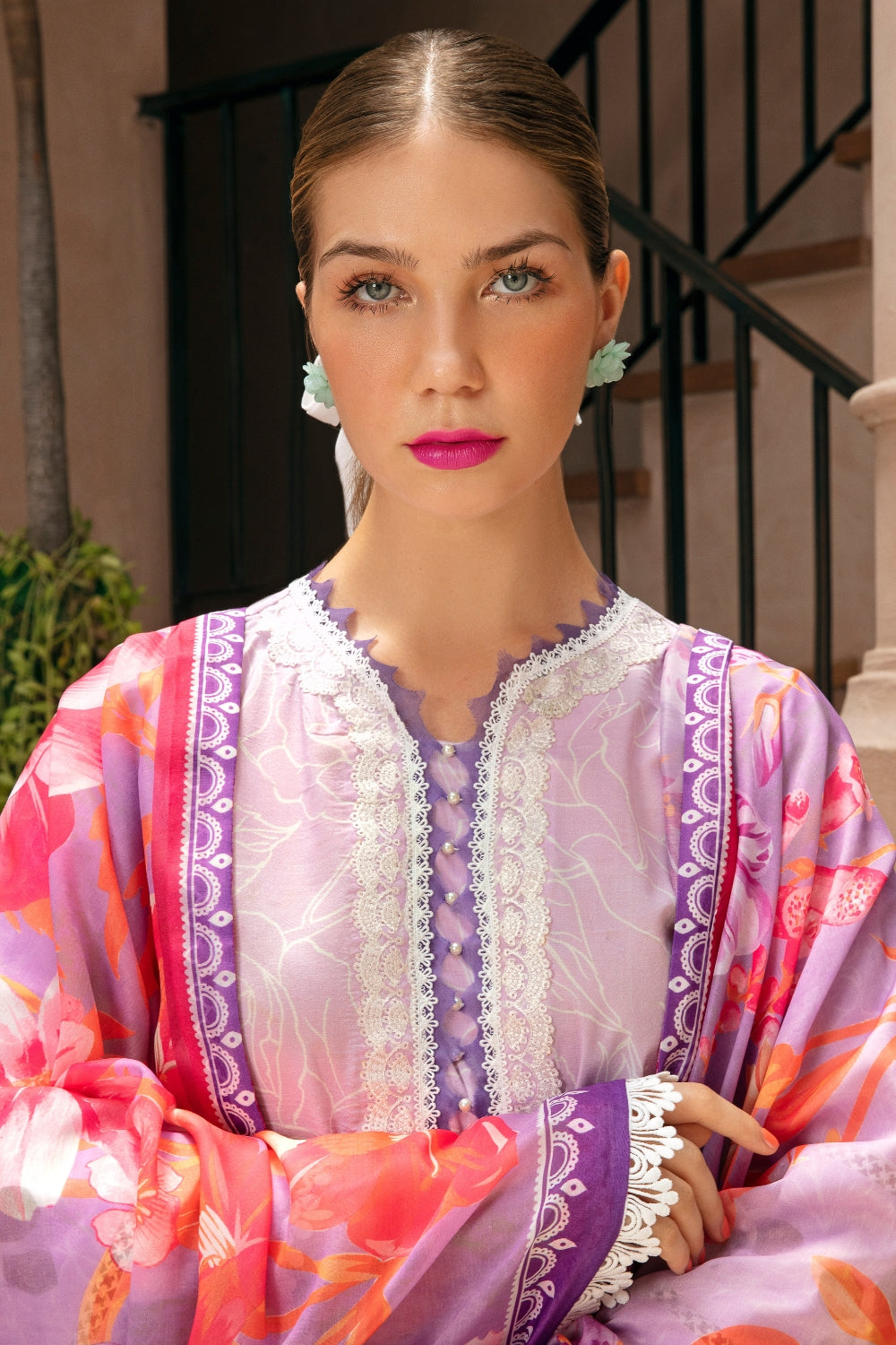 3PC Unstitched | Embroidered Lawn Suit | Poly Voil Printed Dupatta