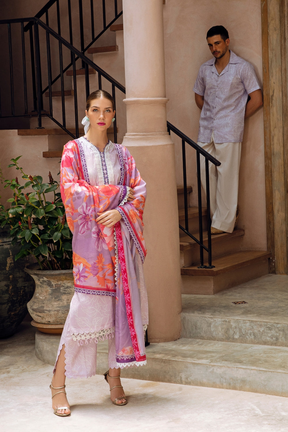 3PC Unstitched | Embroidered Lawn Suit | Poly Voil Printed Dupatta