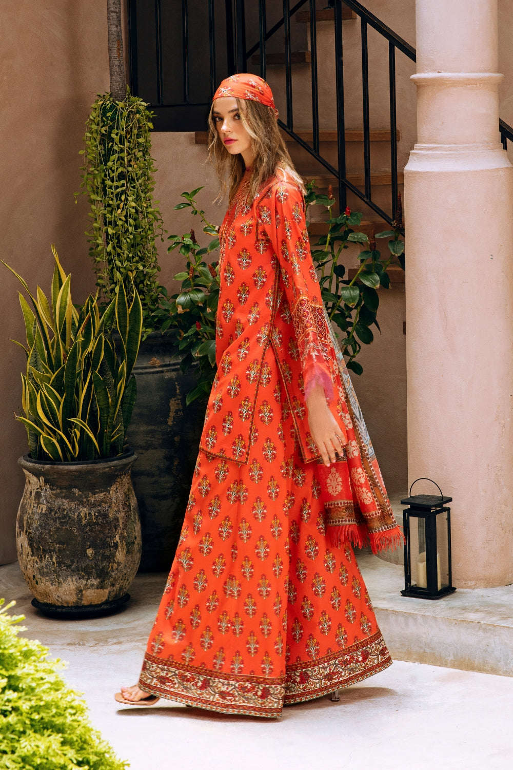 3PC Unstitched | Embroidered Lawn Suit | Manar Printed Dupatta