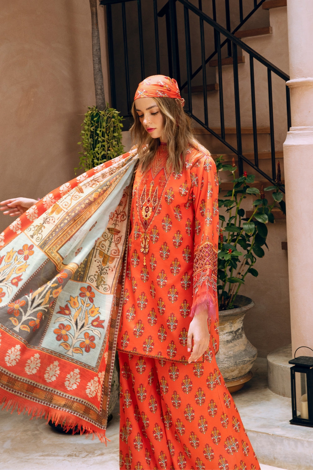 3PC Unstitched | Embroidered Lawn Suit | Manar Printed Dupatta