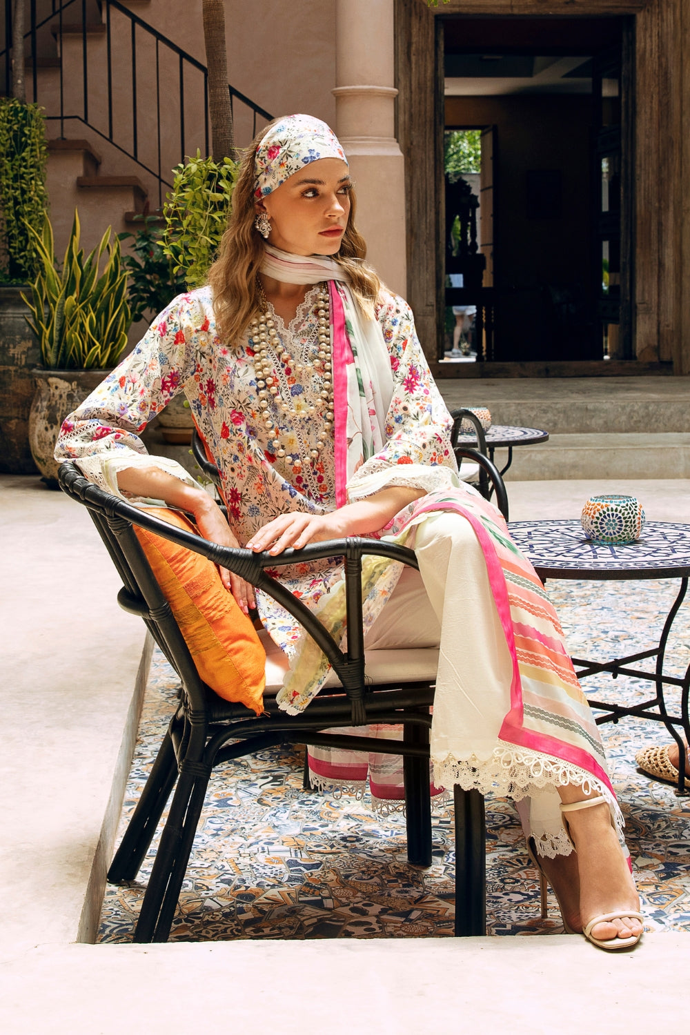 3PC Unstitched | Embroidered Lawn Suit | Poly Silk Printed Dupatta