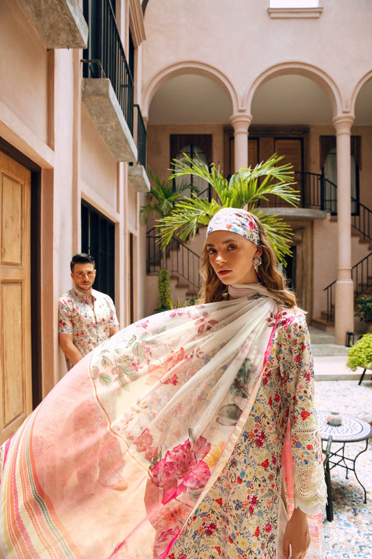 3PC Unstitched | Embroidered Lawn Suit | Poly Silk Printed Dupatta