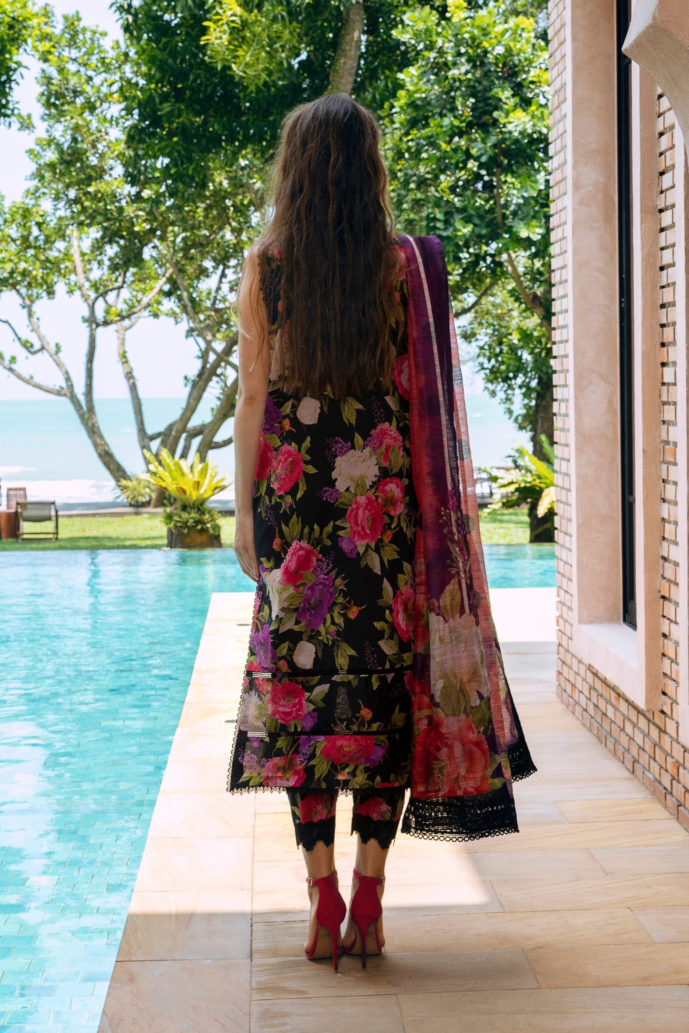 3PC Unstitched | Embroidered Lawn Suit | Manar Printed Dupatta