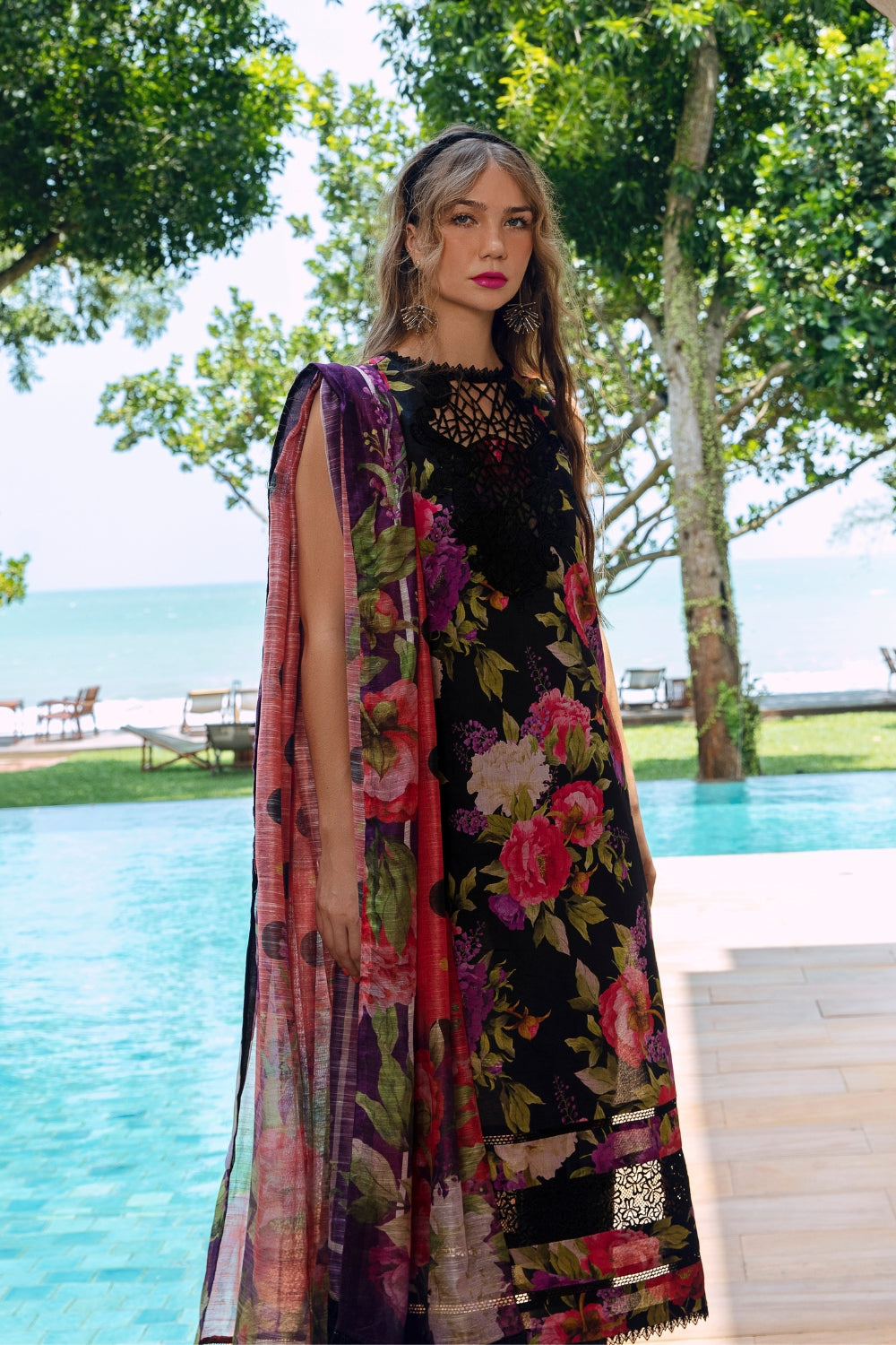 3PC Unstitched | Embroidered Lawn Suit | Manar Printed Dupatta