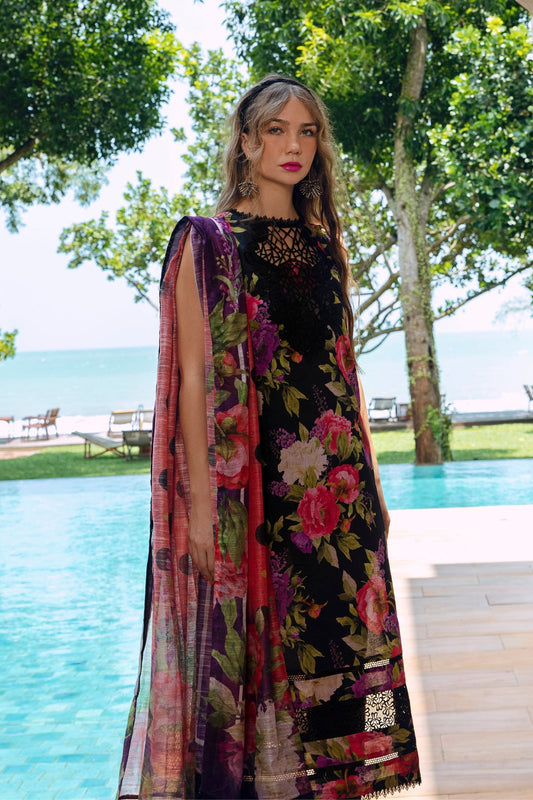 3PC Unstitched | Embroidered Lawn Suit | Manar Printed Dupatta