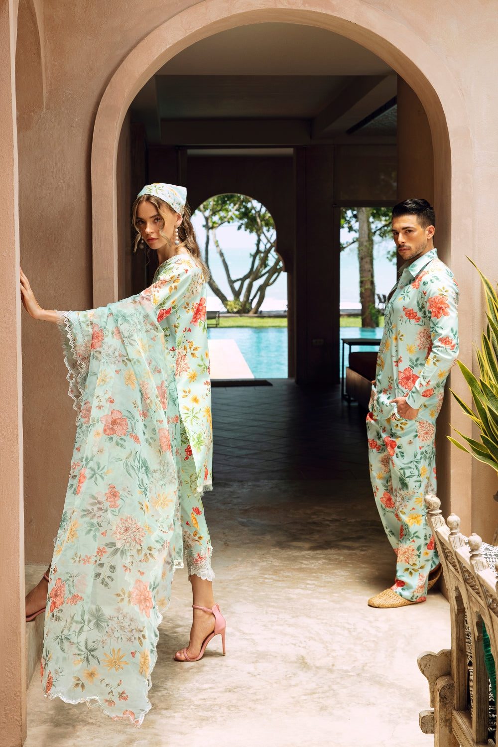 3PC Unstitched | Embroidered Lawn Suit | Organza Dupatta