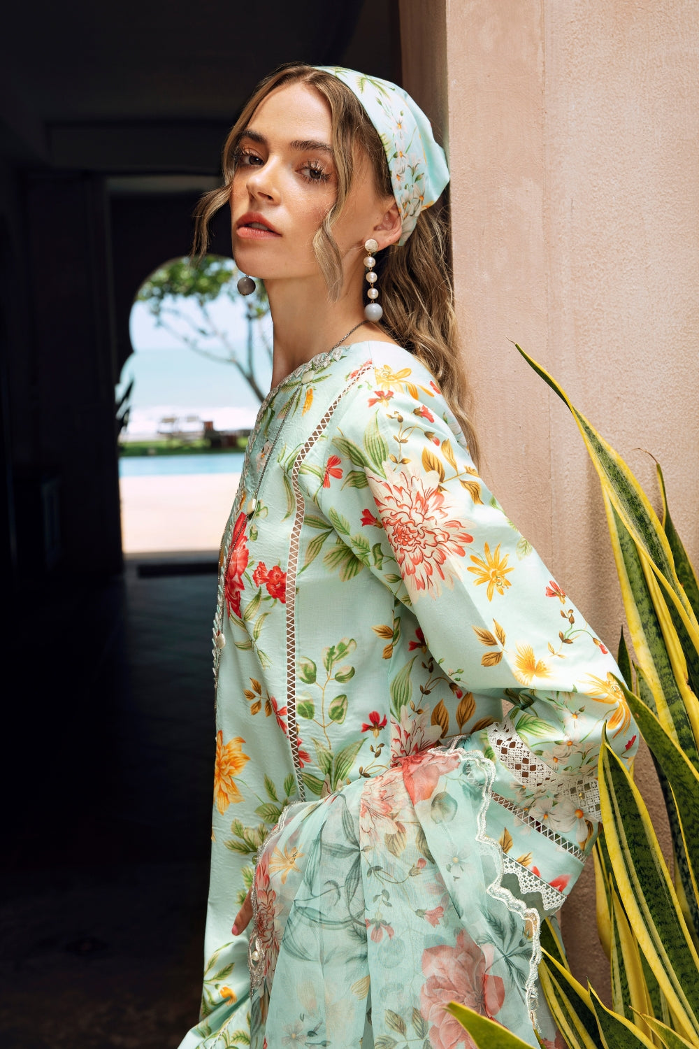 3PC Unstitched | Embroidered Lawn Suit | Organza Dupatta