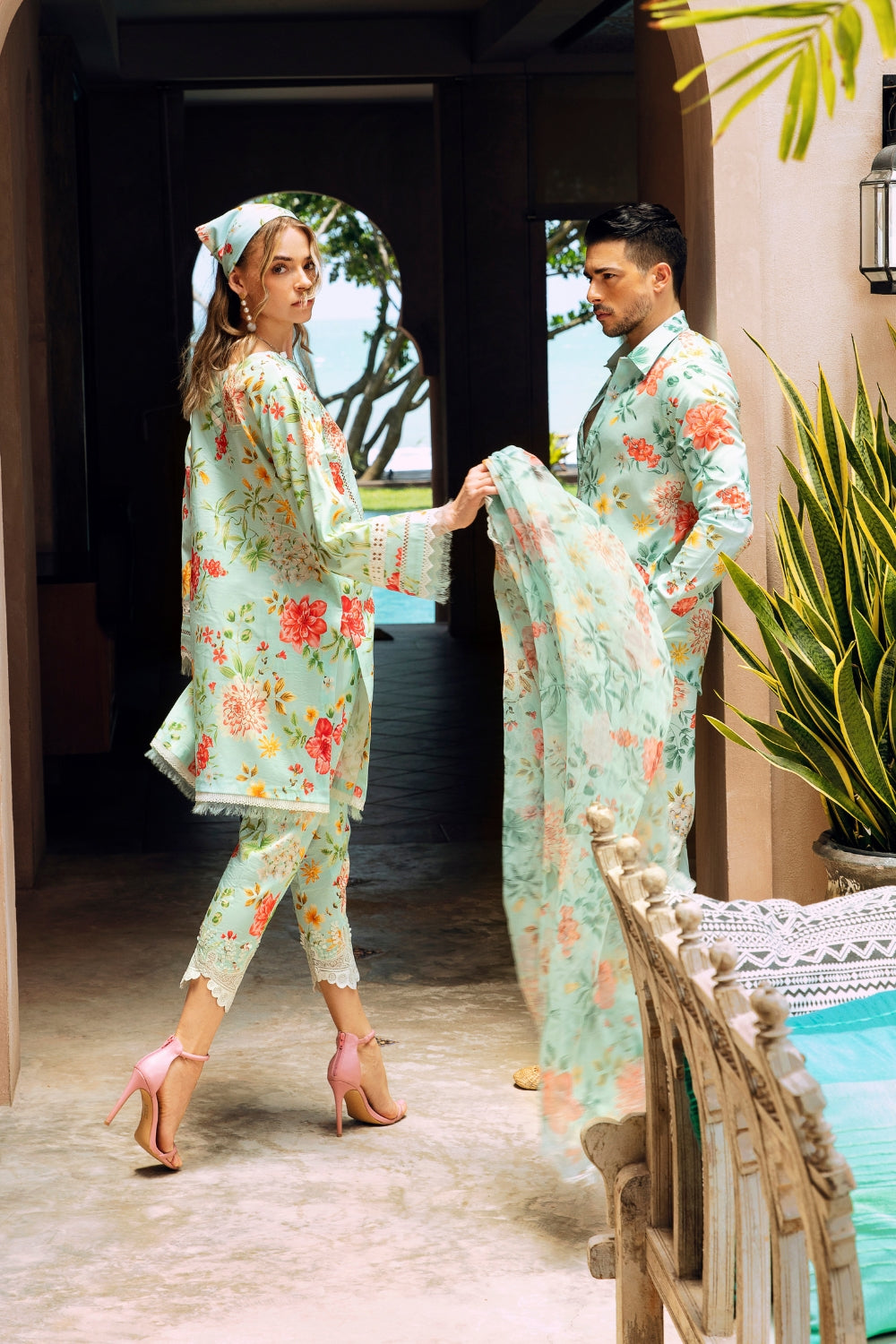 3PC Unstitched | Embroidered Lawn Suit | Organza Dupatta