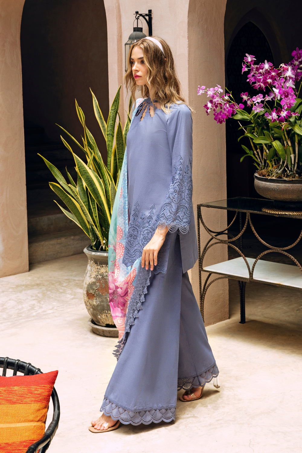 3PC Unstitched | Embroidered Lawn Suit | Poly Silk Printed Dupatta