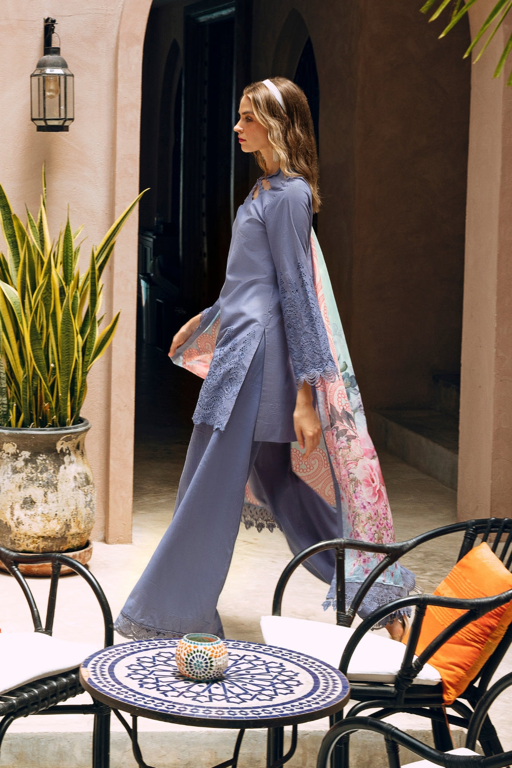 3PC Unstitched | Embroidered Lawn Suit | Poly Silk Printed Dupatta