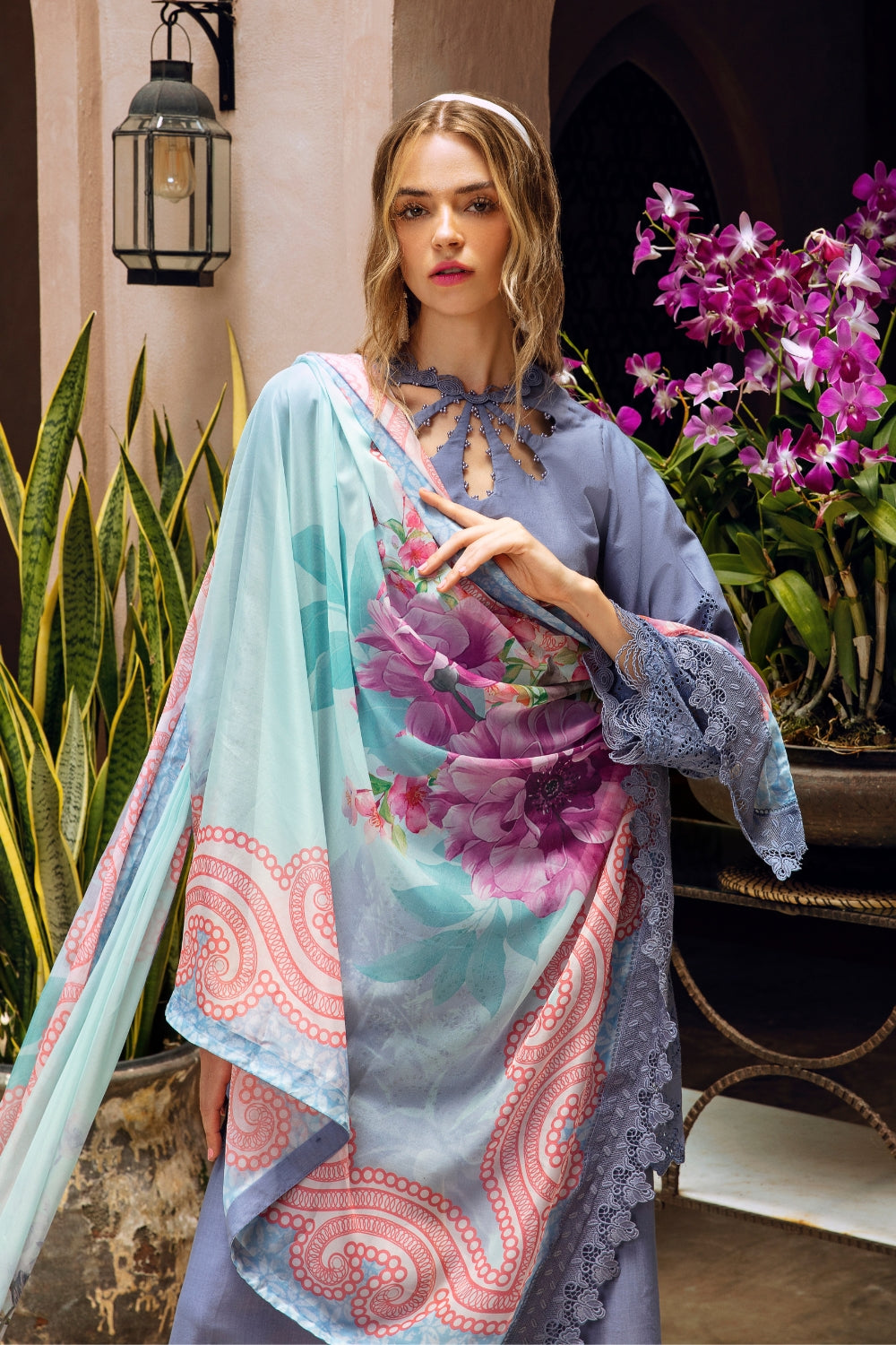 3PC Unstitched | Embroidered Lawn Suit | Poly Silk Printed Dupatta