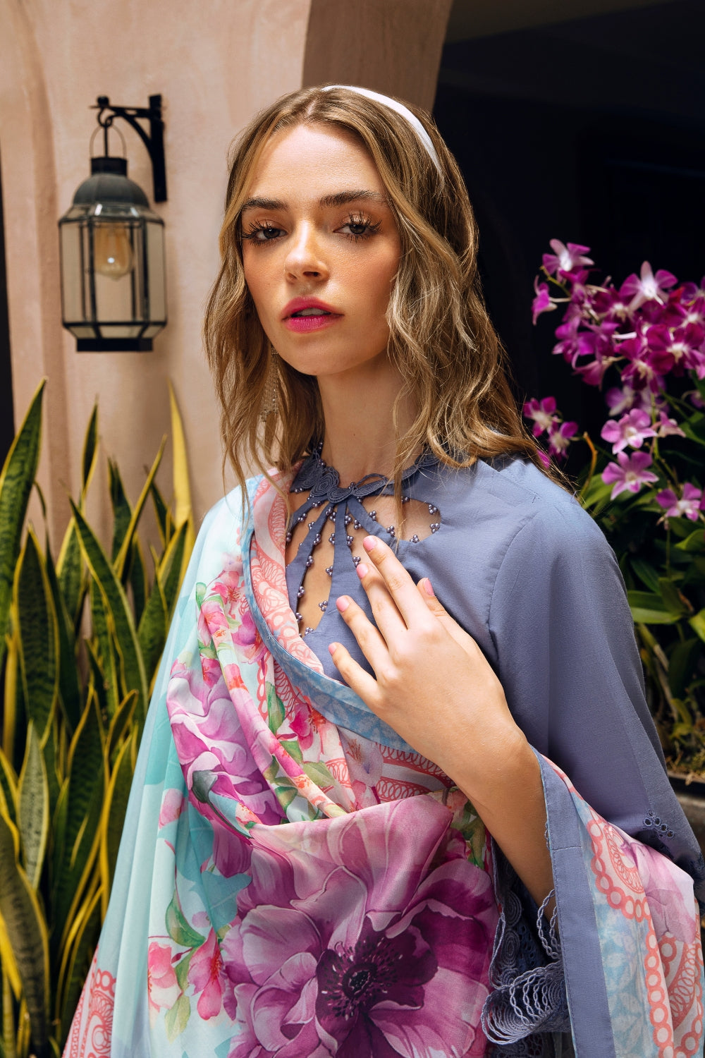 3PC Unstitched | Embroidered Lawn Suit | Poly Silk Printed Dupatta