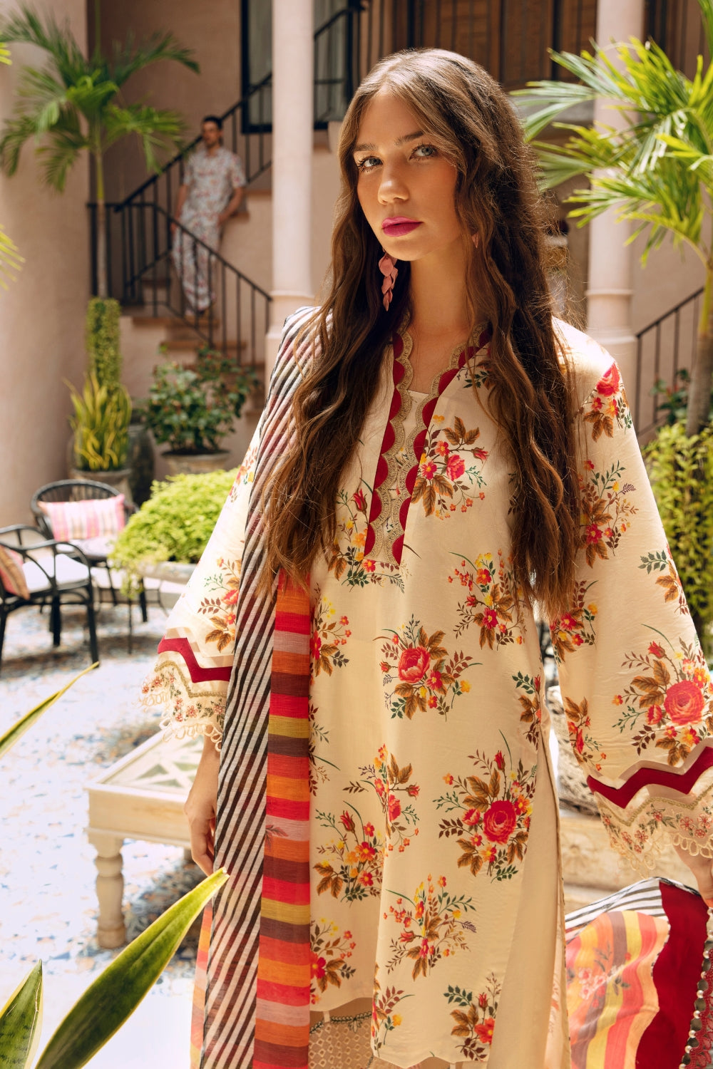 3PC Unstitched | Embroidered Lawn Suit | Manar Printed Dupatta