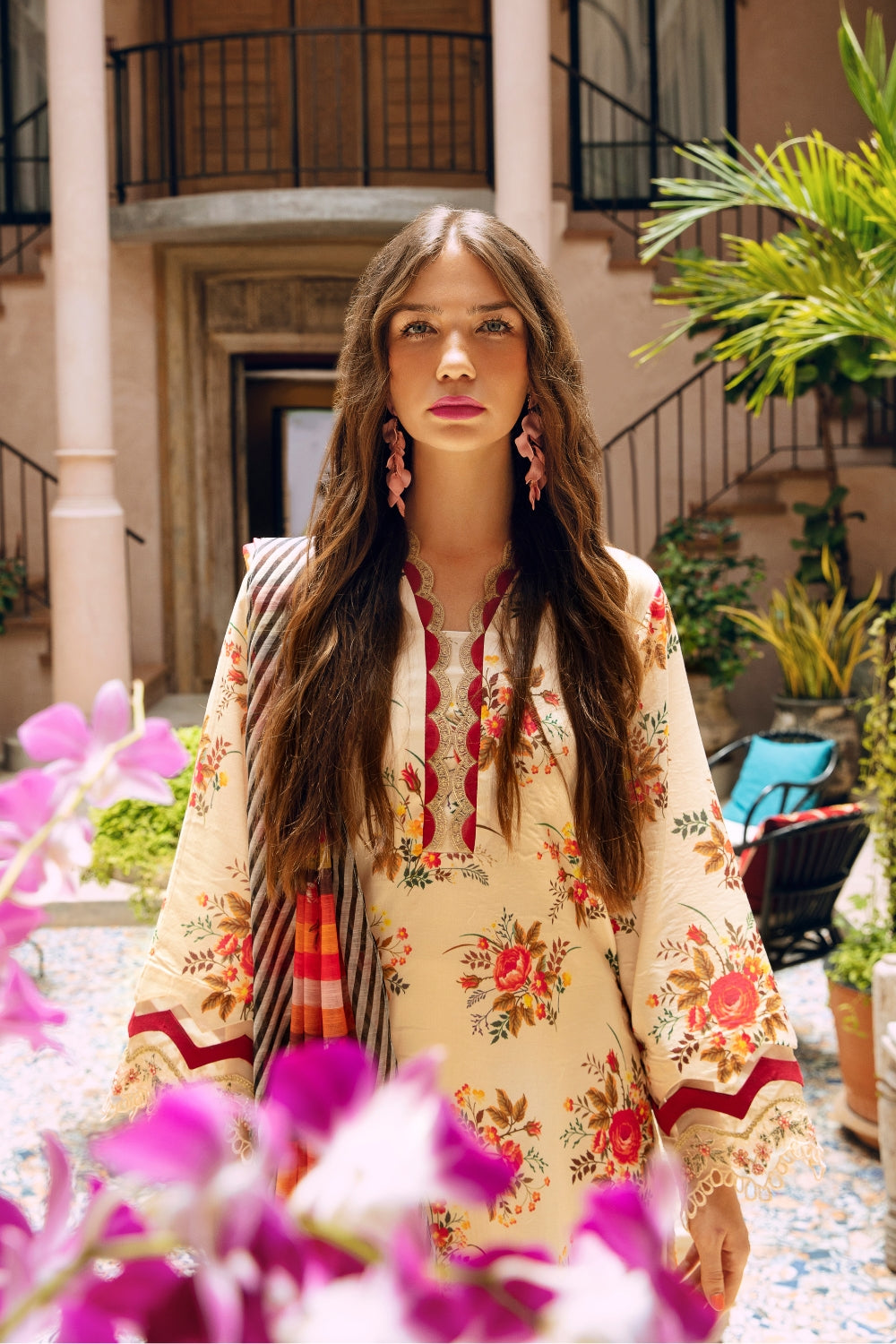 3PC Unstitched | Embroidered Lawn Suit | Manar Printed Dupatta