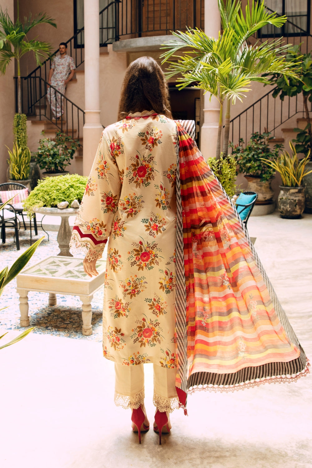 3PC Unstitched | Embroidered Lawn Suit | Manar Printed Dupatta