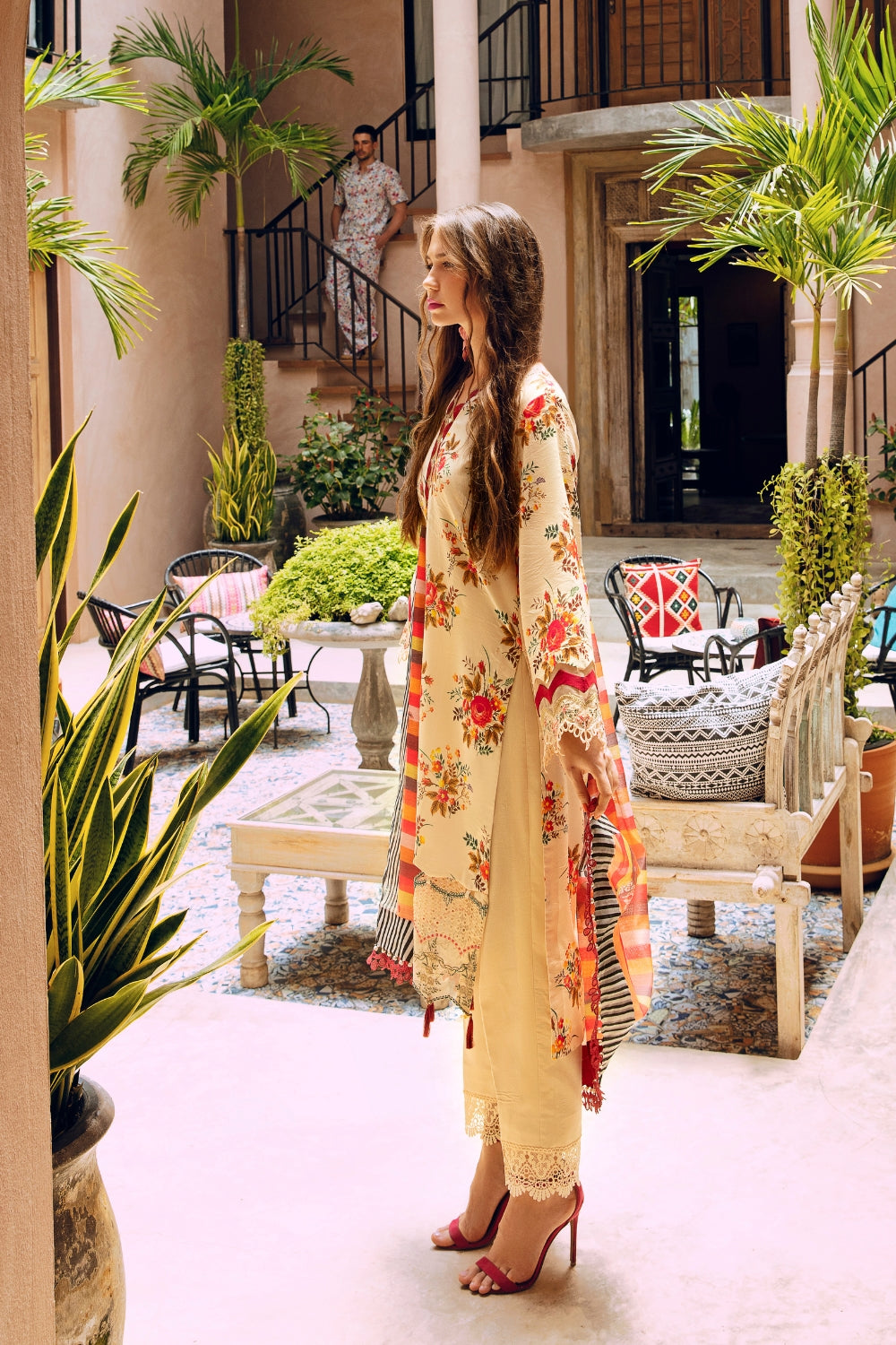 3PC Unstitched | Embroidered Lawn Suit | Manar Printed Dupatta