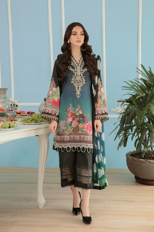 3PC Unstitched Printed + Embroidered Suit