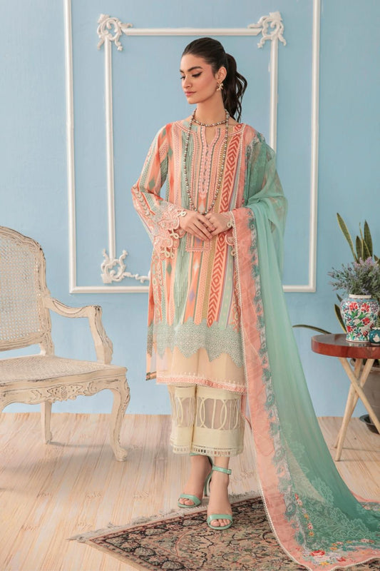 3PC Unstitched Printed + Embroidered Suit