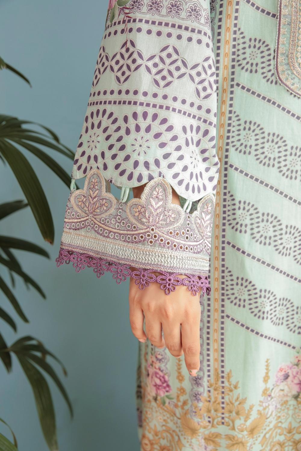 3PC Unstitched Embroidered + Printed Suit