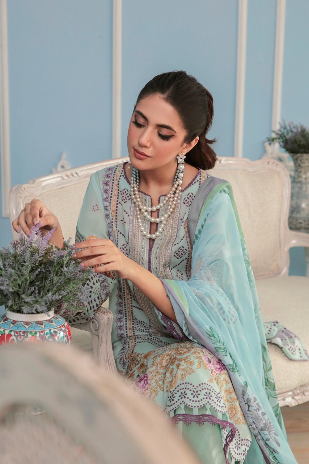 3PC Unstitched Embroidered + Printed Suit