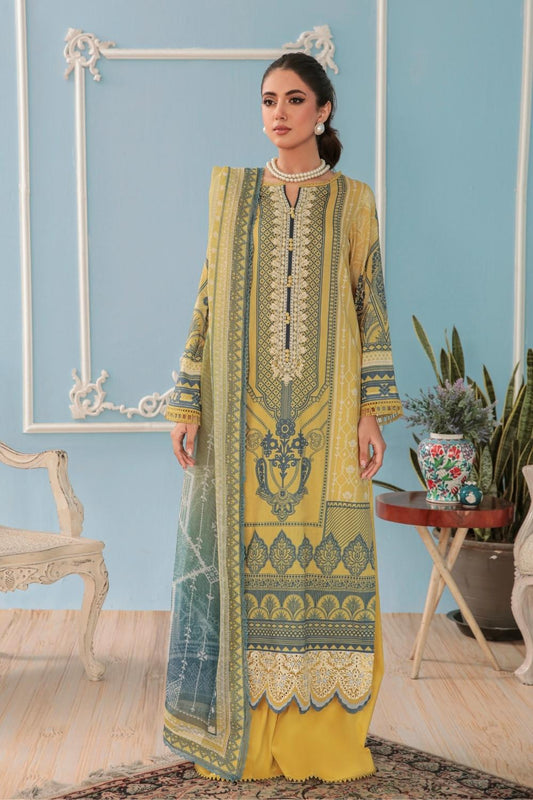 3PC Unstitched Printed + Embroidered Suit