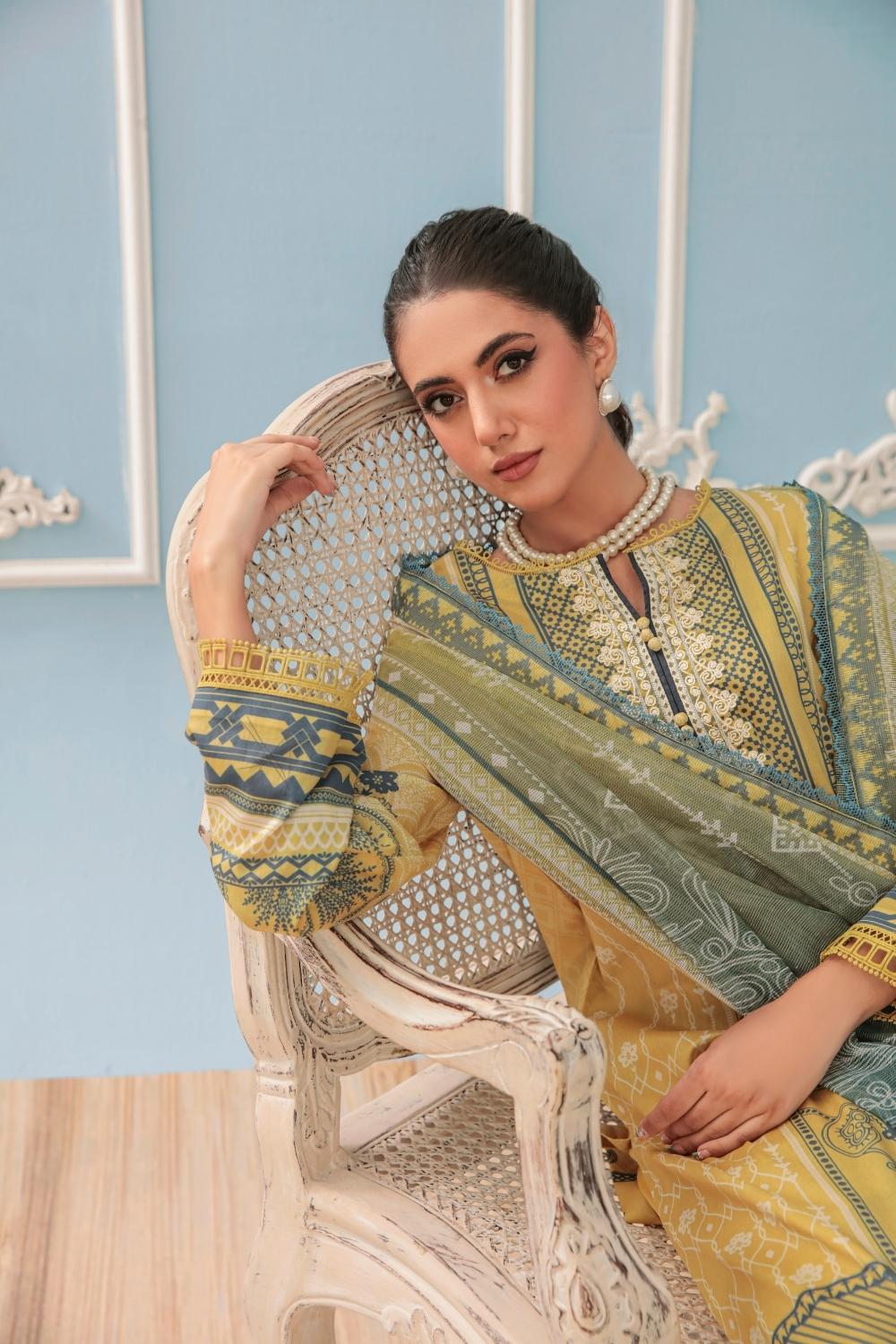 3PC Unstitched Printed + Embroidered Suit