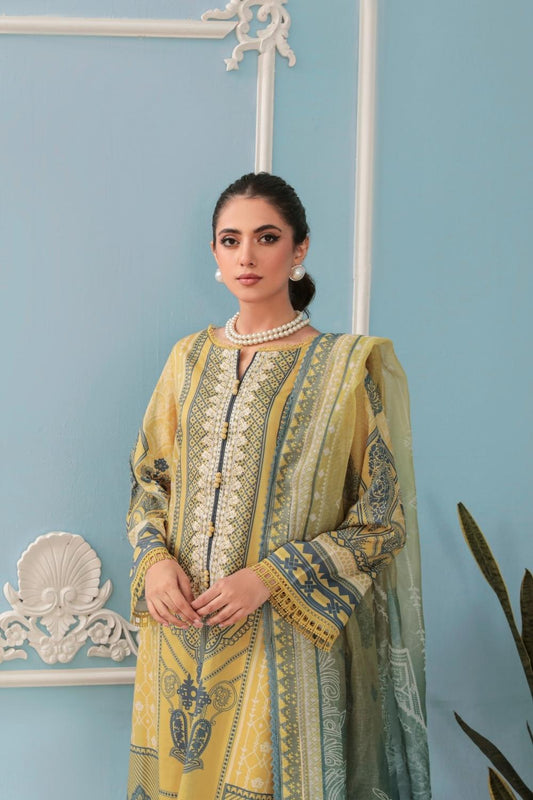 3PC Unstitched Printed + Embroidered Suit