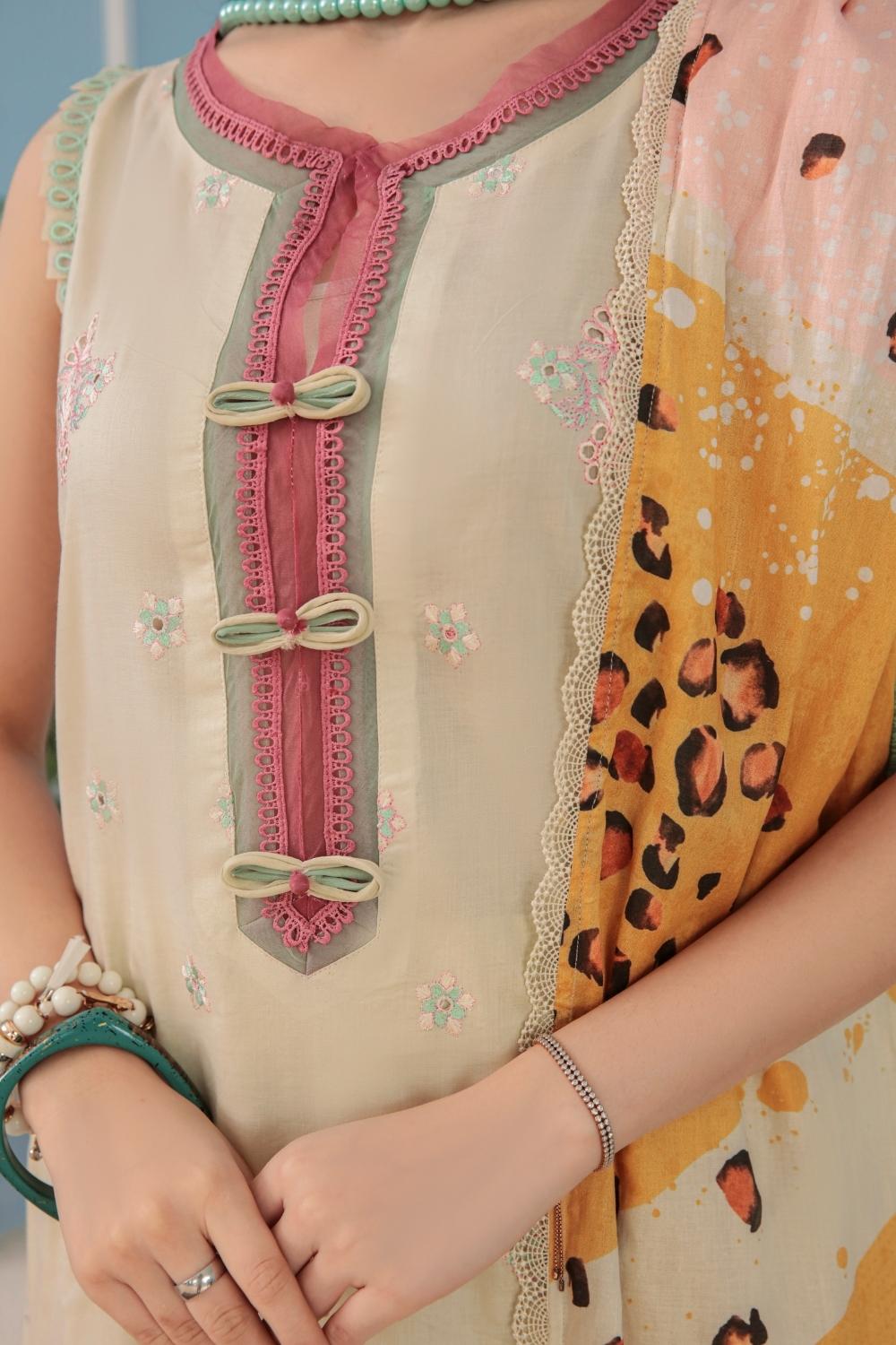 3PC Unstitched Printed+Embroidered Lawn Shirt | Printed Lawn Dupatta  | Cambric Dyed  CottonTrouser