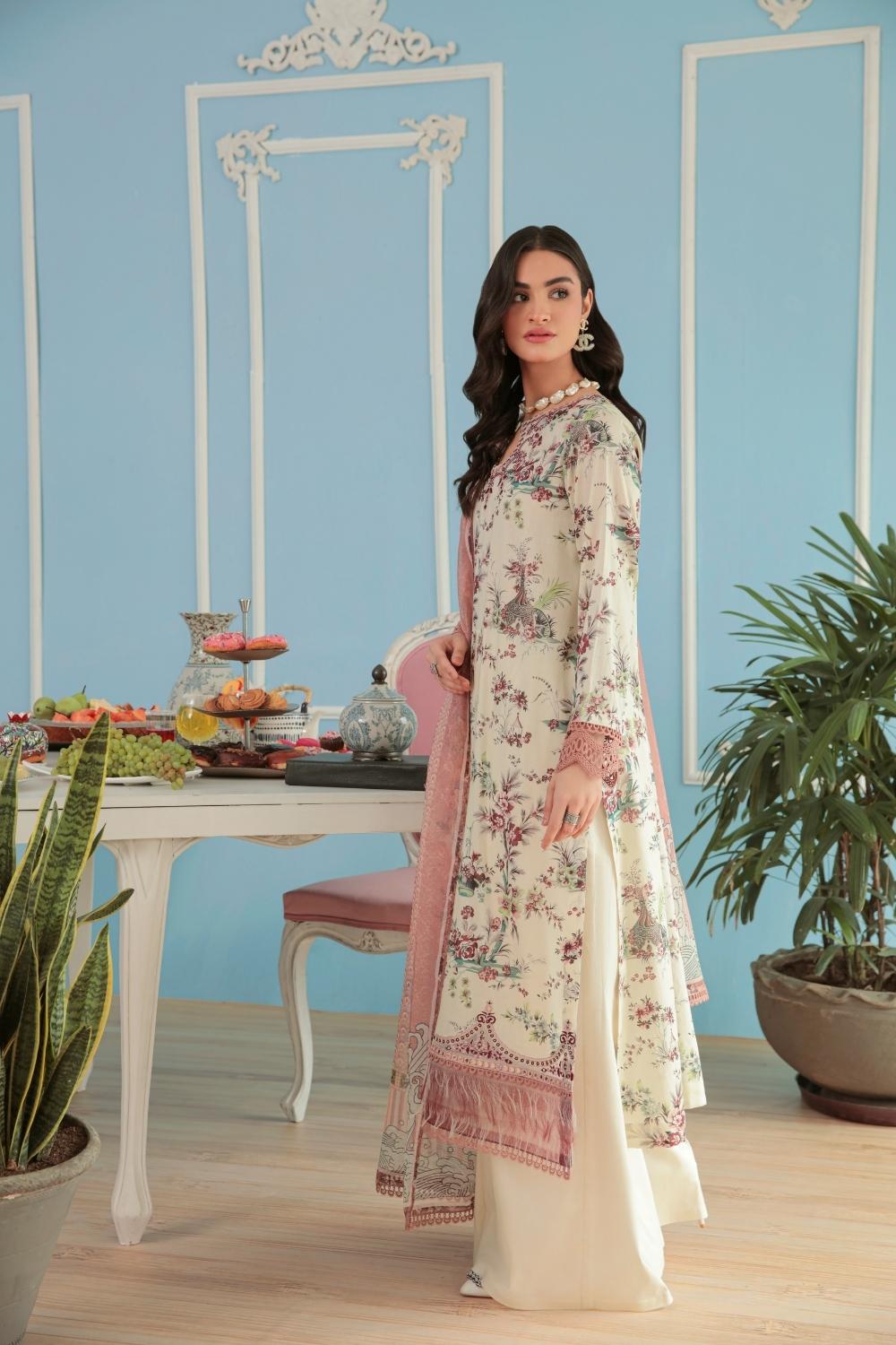 3PC Unstitched Printed + Embroidered Suit