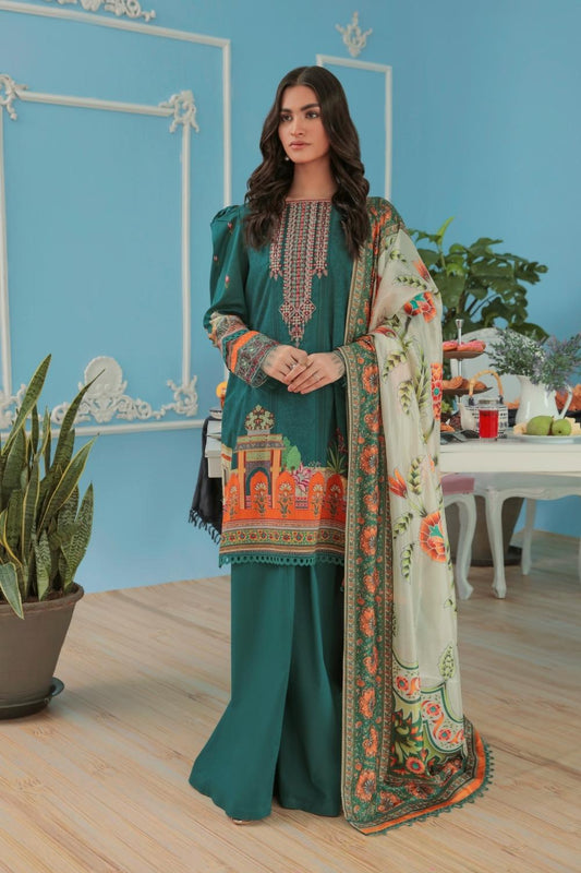3PC Unstitched Printed + Embroidered Suit