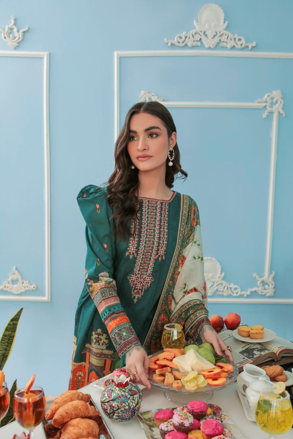 3PC Unstitched Printed + Embroidered Suit