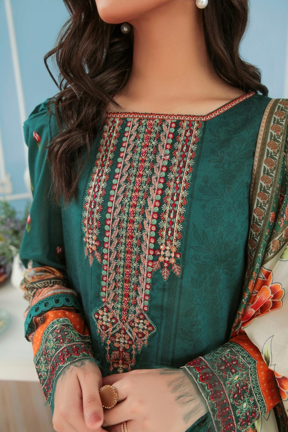 3PC Unstitched Printed + Embroidered Suit