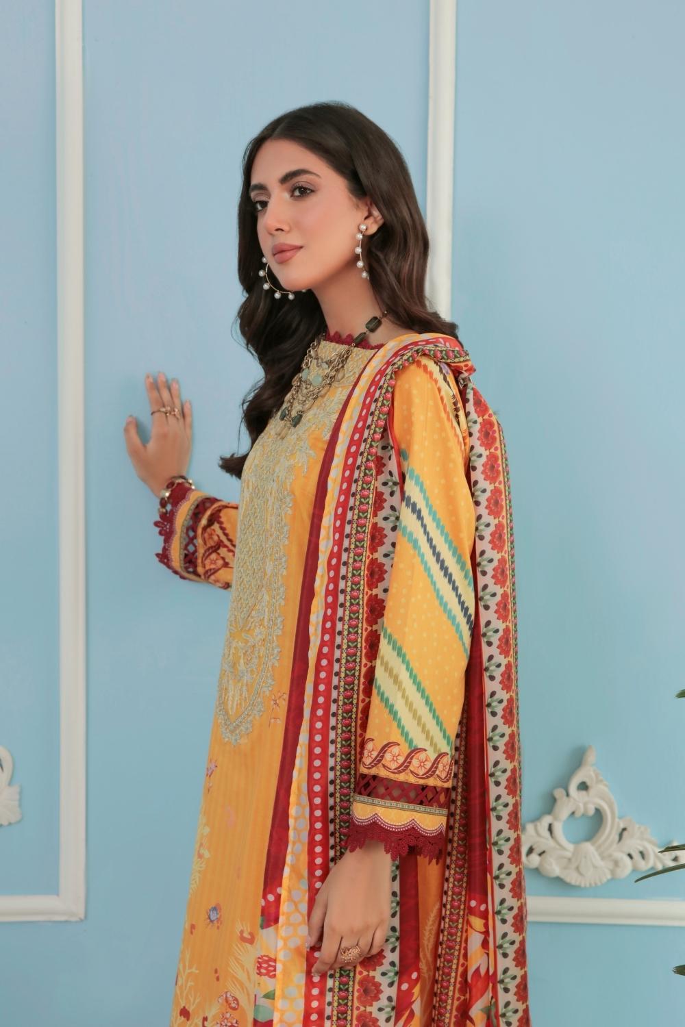 3PC Unstitched Printed + Embroidered Suit