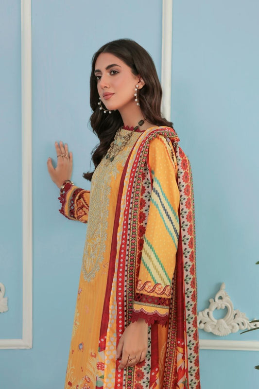 3PC Unstitched Printed + Embroidered Suit