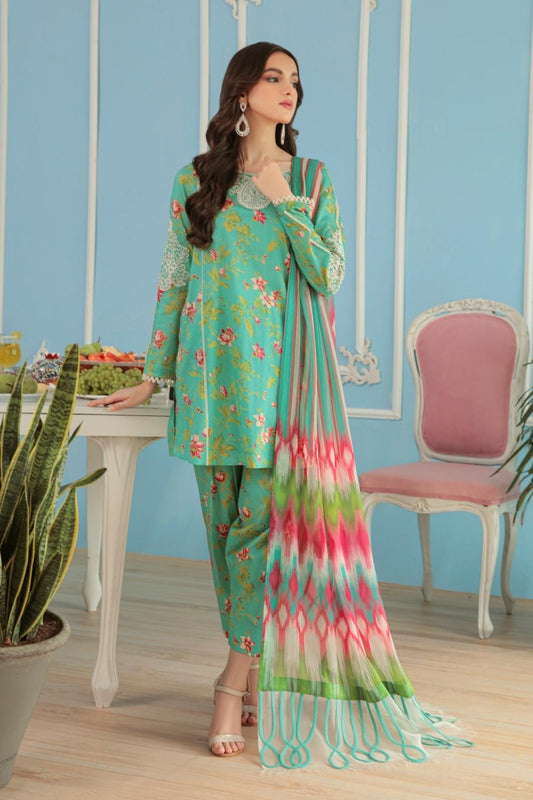 3PC Unstitched Printed + Embroidered Suit